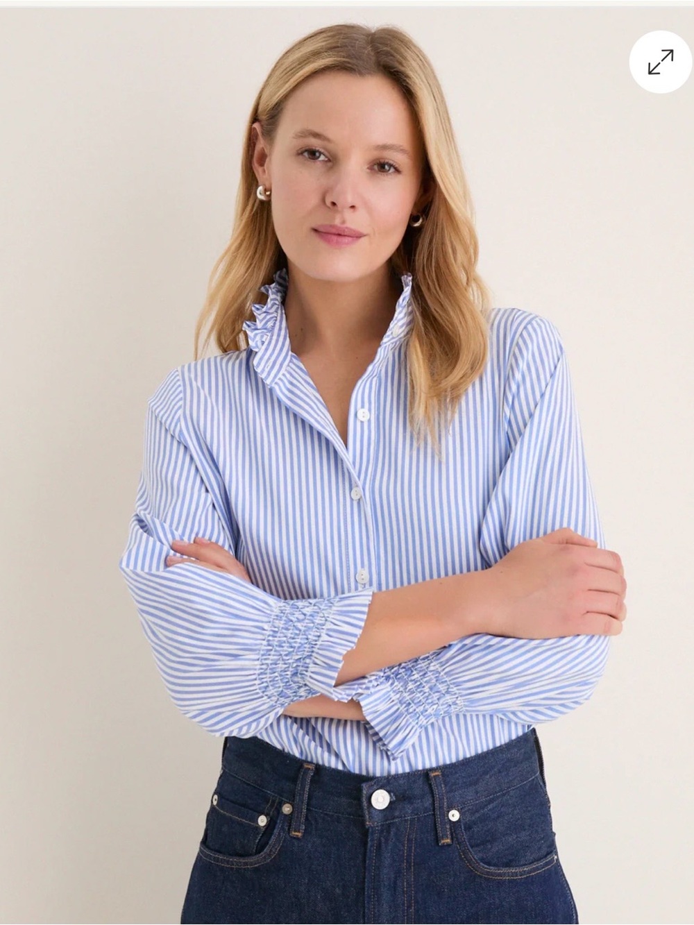 TUCKERNUCK Teagan Light Blue and White Striped Popover with smocked cuffs